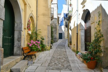 Fototapeta na wymiar A characteristic street of Buccino, a medieval village in the province of Salerno, Italy.