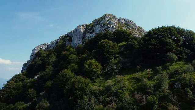 Drone approaching Canzo's Horns aka Corni di Canzo in Lake Como Italy