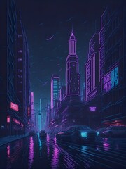 Fototapeta premium Neon light city. AI generated illustration