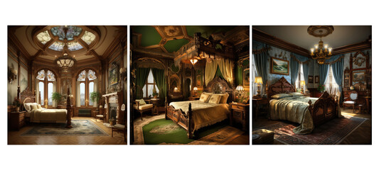 room victorian bedroom interior design - obrazy, fototapety, plakaty