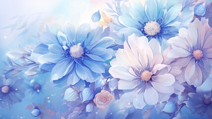 Photo of blue and white flowers on a vibrant blue background