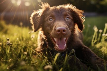 cute happy lying on the meadow outside, AI Generated