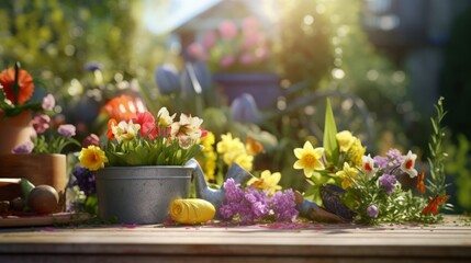 Fototapeta na wymiar Photo of a colorful floral arrangement on a table