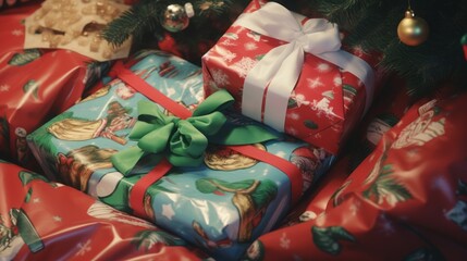 Unwrapping the Magic: Torn Christmas Wrapping Paper and Presents by the Tree