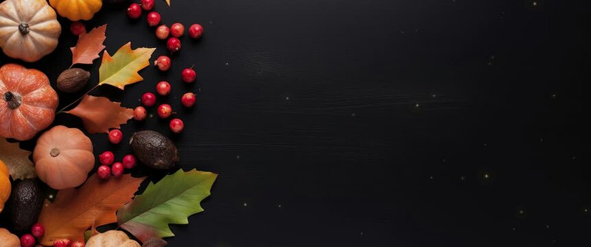 Thanksgiving day. composition of pumpkins and autumn vegetables and fruits. Anamorphic video