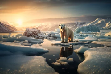 Foto op Canvas Generative Ai polar bear standing in melting glacier in polar environment © Eugenio Marongiu