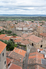 Fototapeta na wymiar Trujillo. Spain: August 6th 2023: Panoramic View of Red Tiled Roofs and Stone Buildings