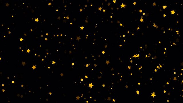 Beautiful loop circle falling down glow gold star particles on black abstract background. 4K seamless loop new year themed background