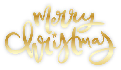 Fototapeta na wymiar Gold MERRY CHRISTMAS brush lettering with drop shadow on transparent background