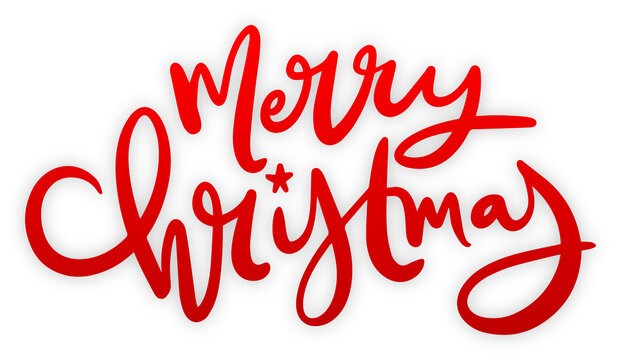 Red MERRY CHRISTMAS brush lettering with drop shadow on transparent background