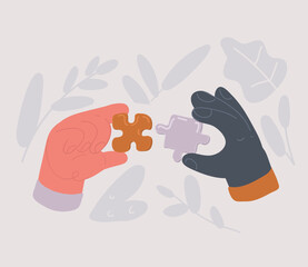 Vector illustration of Hands holding puzzle pieces.