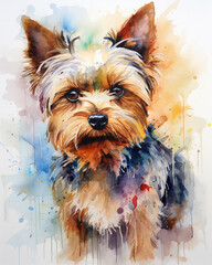Abstract and watercolor expressionist digital painting of a Yorkshire terrier