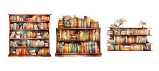 reading bookshelf with books watercolor