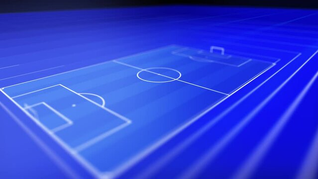 4k 3D Rotating digital football stadium and pitch, football data, lineup, blue theme