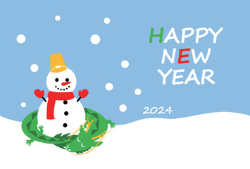 可愛い辰と雪だるまの年賀状