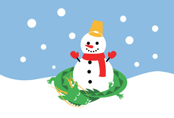 可愛い辰と雪だるまの年賀状