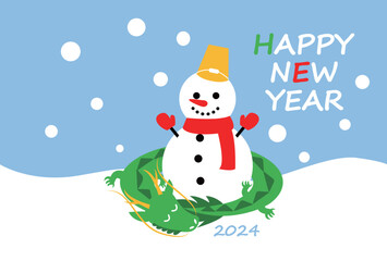 可愛い辰と雪だるまの年賀状