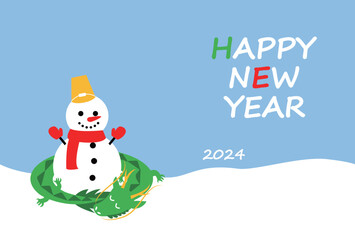 可愛い辰と雪だるまの年賀状