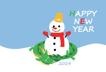 可愛い辰と雪だるまの年賀状