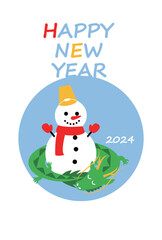 可愛い辰と雪だるまの年賀状
