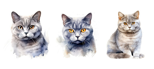 breed british shorthair cat watercolor