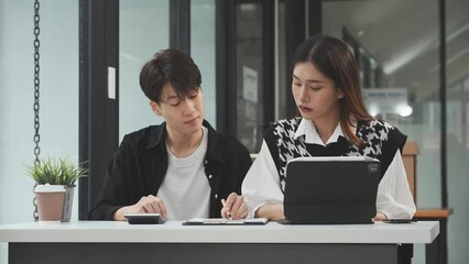 Friends of Asian MBA student researching data of thesis project, education online college courses, accredited degree programs, english chinese languages classroom, affordable regionally accredited