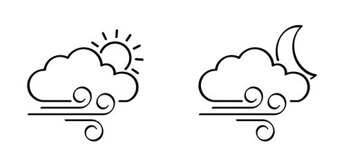 Cartoon puff of wind blow line symbol. Cloud, blowing wind, weather, environment. Gust pictogram. Smoky stream. Wind trails. Dust spray, smoky stream and wind blowing trails. Windy weather, forecast.
