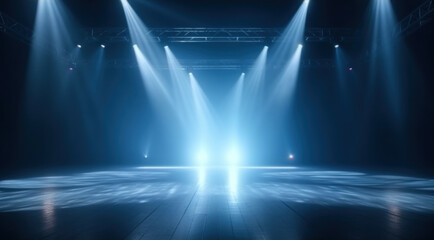 Empty stage lit by spotlights before the performance.