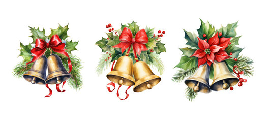 jingle christmas bells watercolor - obrazy, fototapety, plakaty