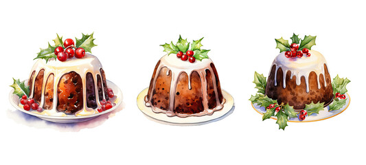 holiday christmas pudding watercolor