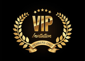 VIP member only invitation Golden laurel wreath with golden ribbons vector illustration  
