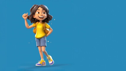 A girl standing with a happy expression on her face, copy space for text.