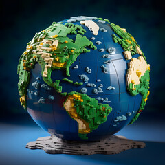 Globe, planet Earth built from plastic bricks.
