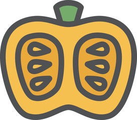 カラーシンプル野菜の単品アイコン　かぼちゃ　断面