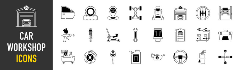 Set of related to car workshop, auto, automobile. Icon collection. Vector illustration
