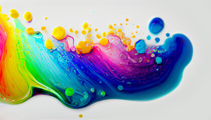 Vibrant cmyk colored liquids paint splash. Abstract art background of color splatter fluid. AI Generative - obrazy, fototapety, plakaty