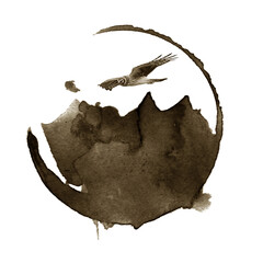 A bird above the ground.Miniature