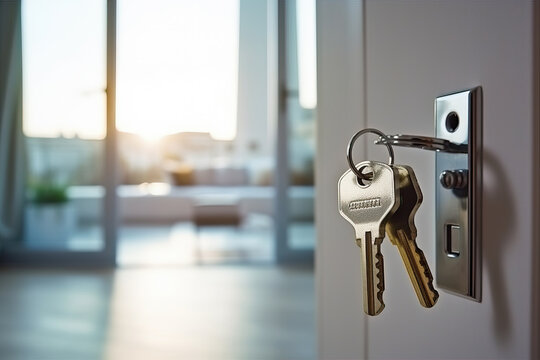 Keys hanging on a door, representing the keys to a new home or property