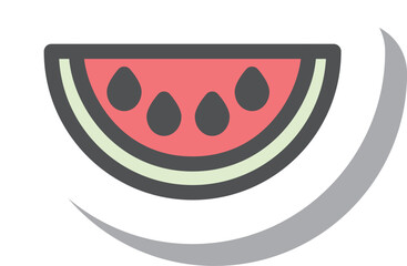 ステッカー風シンプル野菜の単品アイコン　スイカ　断面