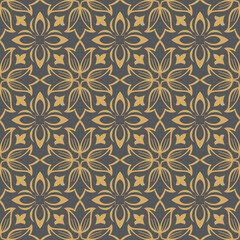 Geometric floral seamless patterns. dark gray and gold vector backgrounds. Damask graphic ornaments