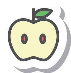 ステッカー風シンプル果物の単品アイコン　りんご　断面