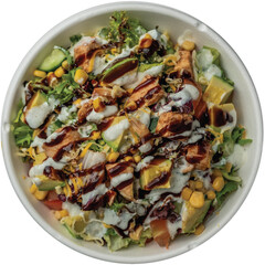 Delicious salad bowl brimming with fresh veggies, topped with a nutritious and flavorful sauce. A wholesome and delightful choice for your health-conscious cravings