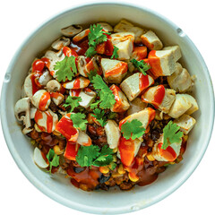 Delicious salad bowl brimming with fresh veggies, topped with a nutritious and flavorful sauce. A wholesome and delightful choice for your health-conscious cravings