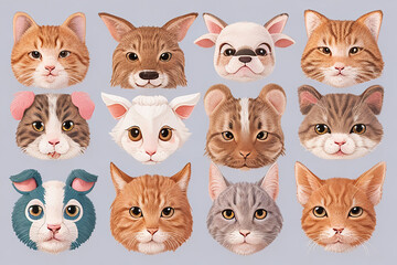 Set of cute cat stickers.,generative AI