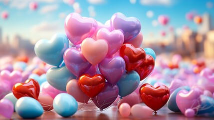 Colorful heart shape balloons. - obrazy, fototapety, plakaty