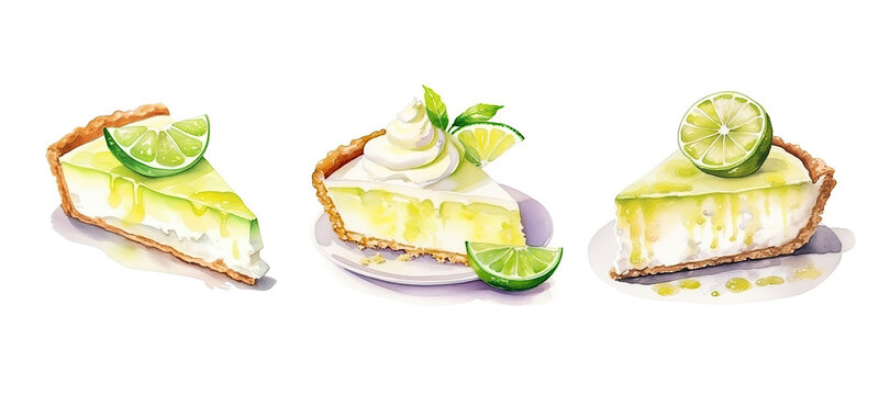 citrus key lime pie slice watercolor