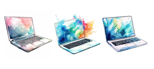 electronic laptop computer watercolor