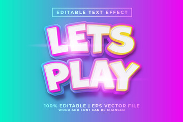 Lets Play 3d Editable Text Effect Cartoon Style Premium Vector