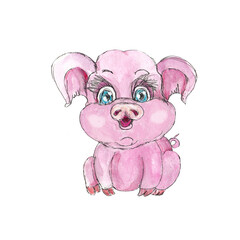 Watercolor Chinese Zodiac baby  animals vintage style clipart icons isolated on white
