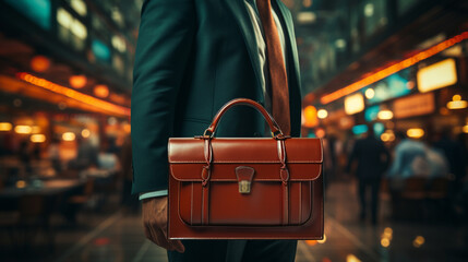 Leather briefcase. Generative Ai